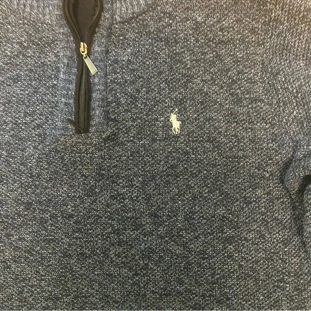 Polo Ralph Lauren Men's Heathered Blue 1/4 Zip-Up Sweater Patch Elbows Sz 3XL